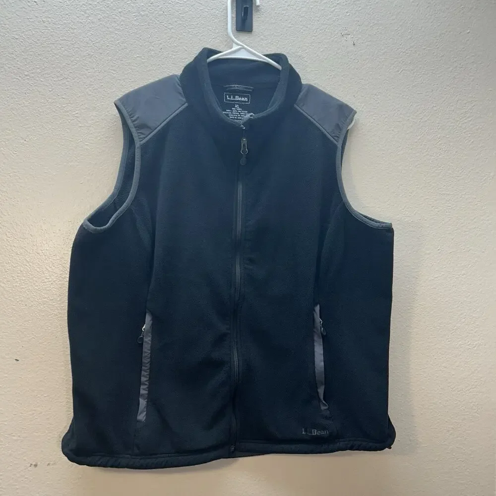 L.L. Bean Fleece Full Zip Black Vest Womens XL Polartec Hiking Outdoors Winter